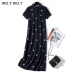 WOTWOY Bee Print Long Knee-Length Shirt Dresses Women 2019 Casual Turn-down Polo Straight Dress Female Pockets Cotton Clothes