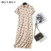 WOTWOY Summer Polo Shirt Dress Women Dot Print Plus Size Loose Cotton Maxi Dresses Pocket Short Sleeve Black Apricot Long Dress