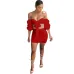 Wantmove 2018 summer new fashion women 2 piece suit sexy off the shoulder Puff sleeve strap top mini dress Two-piece suit JZ038