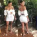 Wantmove 2018 summer new fashion women 2 piece suit sexy off the shoulder Puff sleeve strap top mini dress Two-piece suit JZ038