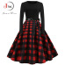 Winter Christmas Dresses Women 50S 60S Vintage Robe Swing Pinup Elegant Party Dress Long Sleeve Casual Plus Size Print Black