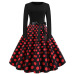 Winter Christmas Dresses Women 50S 60S Vintage Robe Swing Pinup Elegant Party Dress Long Sleeve Casual Plus Size Print Black