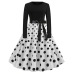 Winter Christmas Dresses Women 50S 60S Vintage Robe Swing Pinup Elegant Party Dress Long Sleeve Casual Plus Size Print Black