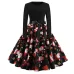 Winter Christmas Dresses Women 50S 60S Vintage Robe Swing Pinup Elegant Party Dress Long Sleeve Casual Plus Size Print Black