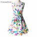 Woman Beach Dress Summer Boho Print Clothes Sleeveless Party Dress Casual Short Sundress Floral Dress Peacock Feathers Dresses