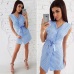 Women 2019 summer New Fashion Elegant Blue Black Striped Dresses Casual V-neck Sleeveless Sashes Loose Mini dress