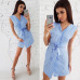 Women 2019 summer New Fashion Elegant Blue Black Striped Dresses Casual V-neck Sleeveless Sashes Loose Mini dress