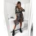 Women Autumn Sexy Leopard Snake Print Striped Long Sleeve V-Neck Dress Ladies Casual Empire Mini Dresses Above Knee Length