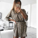 Women Autumn Sexy Leopard Snake Print Striped Long Sleeve V-Neck Dress Ladies Casual Empire Mini Dresses Above Knee Length