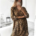 Women Autumn Sexy Leopard Snake Print Striped Long Sleeve V-Neck Dress Ladies Casual Empire Mini Dresses Above Knee Length