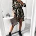 Women Autumn Sexy Leopard Snake Print Striped Long Sleeve V-Neck Dress Ladies Casual Empire Mini Dresses Above Knee Length