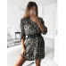 Women Autumn Sexy Leopard Snake Print Striped Long Sleeve V-Neck Dress Ladies Casual Empire Mini Dresses Above Knee Length