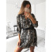 Women Autumn Sexy Leopard Snake Print Striped Long Sleeve V-Neck Dress Ladies Casual Empire Mini Dresses Above Knee Length