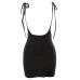 Women Black Dress With Shoulder Straps Package Hip Under Split Slim Suspender Dress High Waist Mini School Dress