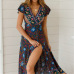 Women Boho Floral Printed Dress 2019 Summer Holiday Beach Long Maxi Evening Party Dress Chic Ethnic Style V-neck Split Dresses