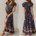 Women Boho Floral Printed Dress 2019 Summer Holiday Beach Long Maxi Evening Party Dress Chic Ethnic Style V-neck Split Dresses