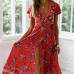 Women Boho Floral Printed Dress 2019 Summer Holiday Beach Long Maxi Evening Party Dress Chic Ethnic Style V-neck Split Dresses