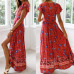 Women Boho Floral Printed Dress 2019 Summer Holiday Beach Long Maxi Evening Party Dress Chic Ethnic Style V-neck Split Dresses