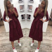 Women Casual Sashes Straight Dress Ladies Seven Sleeve Stand Collar Elegant Button Dress 2019 New Fashion Women Knee Dress