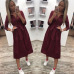 Women Casual Sashes Straight Dress Ladies Seven Sleeve Stand Collar Elegant Button Dress 2019 New Fashion Women Knee Dress