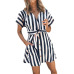 Women Casual Sashes Striped Party Dress Ladies Short Sleeve  v Neck Button Elegant Mini Dress 2019 Summer Beach Mini Dress