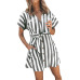 Women Casual Sashes Striped Party Dress Ladies Short Sleeve  v Neck Button Elegant Mini Dress 2019 Summer Beach Mini Dress