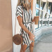 Women Casual Sashes Striped Party Dress Ladies Short Sleeve  v Neck Button Elegant Mini Dress 2019 Summer Beach Mini Dress