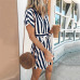 Women Casual Sashes Striped Party Dress Ladies Short Sleeve  v Neck Button Elegant Mini Dress 2019 Summer Beach Mini Dress