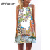 Women Dress 2018 New Style Summer Dress Casual Beach Dress Floral Print Tunic Sleeveless Short Chiffon Dress Vestido de renda