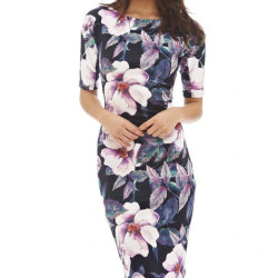 Women Dress Elegant Floral Print Work Business Casual Party Summer Sheath Vestidos 004-1