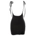 Women Dress With Shoulder Straps Package Hip Under Split Slim Suspender Dress High Waist Black Mini School Dress