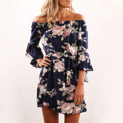 Women Dresses 2019 Summer Sexy Off Shoulder Floral Print Chiffon Dress Short Party Boho Beach Dress Sundress Vestidos de fiesta