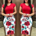 Women Dresses Short Sleeve Floral Print Patchwork Slim Bodycon Dress Cocktail Party Pencil Dress