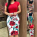 Women Dresses Short Sleeve Floral Print Patchwork Slim Bodycon Dress Cocktail Party Pencil Dress