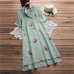 Women Embroidery Dress 2019 Summer Long Top Vintage Cotton Linen Knee High Shirt Vestido Female Plus Size Blusas Kaftan Robe 5XL