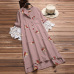 Women Embroidery Dress 2019 Summer Long Top Vintage Cotton Linen Knee High Shirt Vestido Female Plus Size Blusas Kaftan Robe 5XL