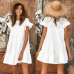 Women Ladies Sweet Summer Dress 3 Style Cascading Ruffles Solid Petal Sleeve O-Neck A-Line Mini Dress Size S/M/L/XL