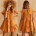 Women Ladies Sweet Summer Dress 3 Style Cascading Ruffles Solid Petal Sleeve O-Neck A-Line Mini Dress Size S/M/L/XL