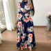 Women Long Dress Floral Print Beach Maxi Dress Casual Long Sleeve Turtleneck Bandage Elegant Long Party Dress Vestidos Plus Size