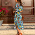 Women Long Dress Floral Print Summer Maxi Chiffon Beach Dress Elegant Party Dress Long Sleeve Office Shirt Dress Vestidos Longo