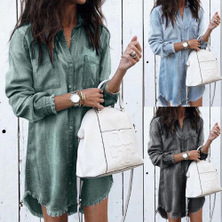 Women Long Sleeve Loose Denim Shirts Dress 2019 Summer Casual Female Mini Chic Dress Ladies Turn-down Collar Shirt Short Dresses