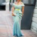 Women Maxi Dresses Elegant Blue Plus Size Mermaid High Waist Off Shoulder Ruffles Female Fashion Retro Lace Party Long Dress