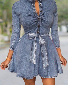 Women Sexy Long Sleeve Bodycon Club Denim Jean Mini Dress Women Sexy Long Sleeve Bodycon Club Denim Jean Mini Dress