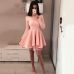 Women Spring Fashion 2019 A-Line Long sleeve Lace stitching Dress Sexy Solid One word collar red Pink princess Dress vestidos