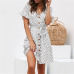 Women Summer Beach Chiffon Dress Casual Short Sleeve Polka Dot Dress Boho Mini Party Dress Elegant V Neck Sundress Vestidos