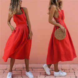 Women Summer Boho Strappy Long Maxi Dress Sexy Backless Party Red Dress Beachwear  Sundress vestido mujer