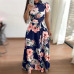 Women Summer Dress 2019 Casual Short Sleeve Long Dress Boho Floral Print Maxi Dress Turtleneck Bandage Elegant Dresses Vestido