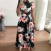 Women Summer Dress 2019 Casual Short Sleeve Long Dress Boho Floral Print Maxi Dress Turtleneck Bandage Elegant Dresses Vestido