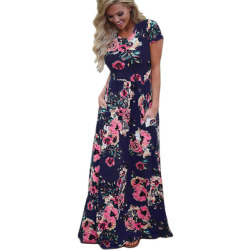 Women Summer Floral Print Long Maxi Dress 2019 Boho Beach Dress Short Sleeve Evening Party Dress Tunic Vestidos Plus Size XXXL