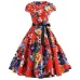 Women Vintage Dress 2019 Summer Floral Print Short Sleeve Dresses 50s 60s Office Party Rockabilly Swing Retro Pinup Plus Size